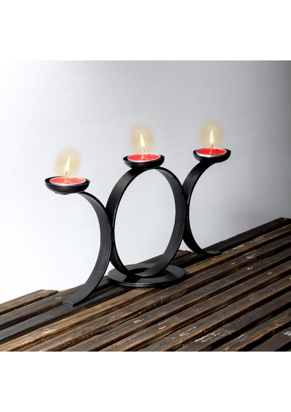 Çember Siyah Dekoratif Mumluk Metal Ferforje Şamdan Mumluk Tealight Mum Dahil modelleri