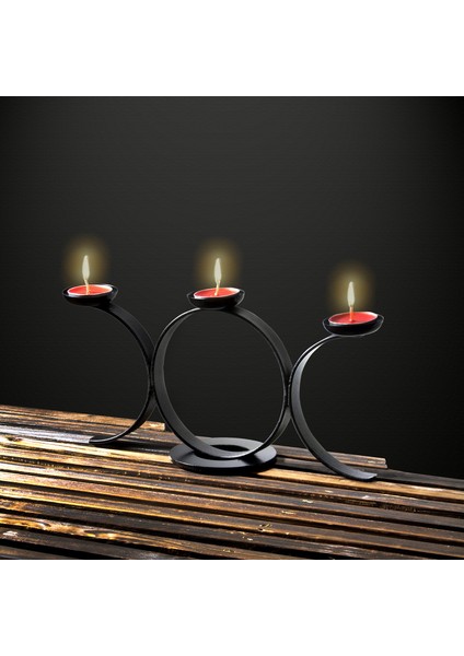 Çember Siyah Dekoratif Mumluk Metal Ferforje Şamdan Mumluk Tealight Mum Dahil indirimleri