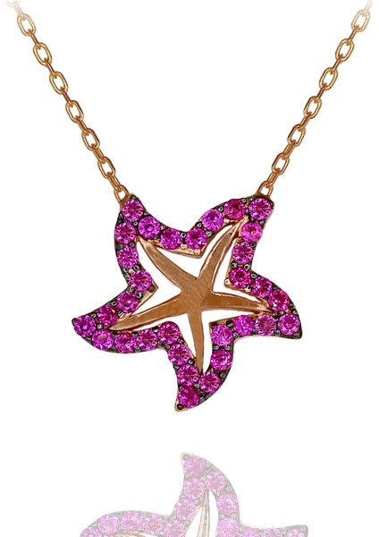 Kırmızı Taşlı Deniz Yıldızı Gümüş Kolye