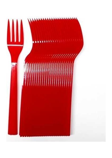 Kırmızı Plastik Çatal 25'li