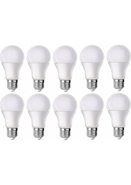 LED 10 Lu Paket Beyaz Işık E27 Duylu 9 Watt Tasarruflu LED Ampul