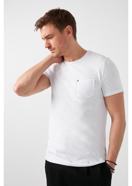 % 100 Pamuklu Bisiklet Yaka Cepli T Shirt Erkek T Shirt 5902000