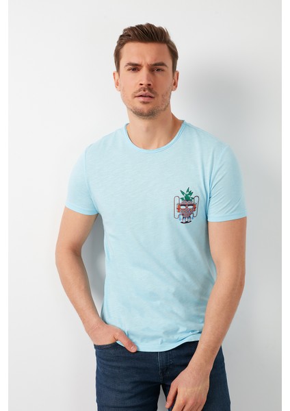 % 100 Pamuklu Baskılı Bisiklet Yaka T Shirt Erkek T SHİRT 5902264