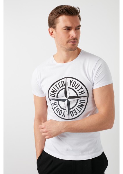 Baskılı Bisiklet Yaka % 100 Pamuk T Shirt Erkek T SHİRT 541PUSULA