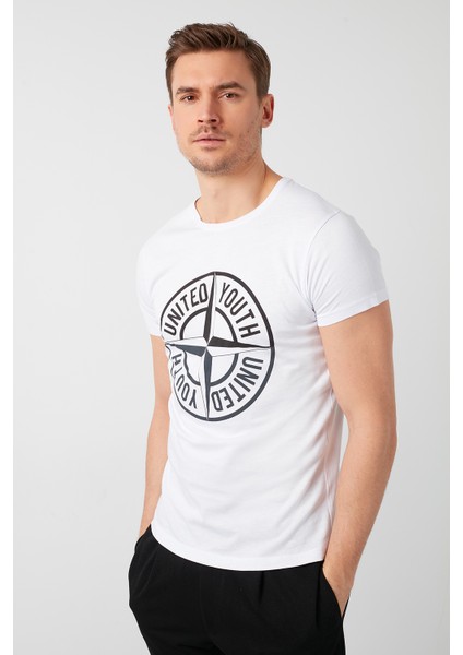 Baskılı Bisiklet Yaka % 100 Pamuk T Shirt Erkek T SHİRT 541PUSULA fiyatları