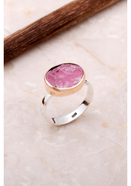 Pembe Kuvars Taşlı El İşi Trend Gümüş Yüzük 3051