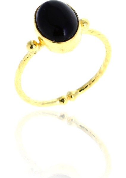 Onix Altın Yaldızlı El İşi Gümüş Yüzük 3072