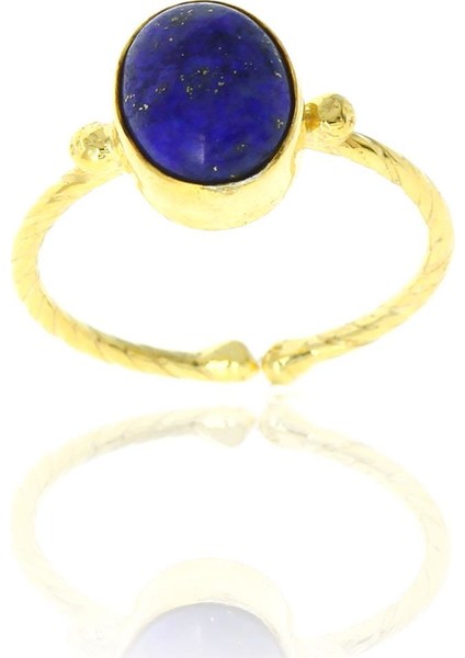 Lapis Lazuli Altın Yaldızlı Gümüş El İşi Yüzük 3076