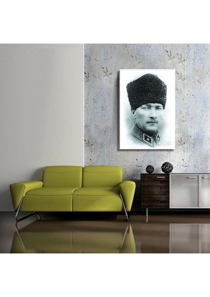 Atatürk Kalpaklı Siyah Beyaz Portre (35X50CM) Kanvas Tablo TBL1444 fiyatları