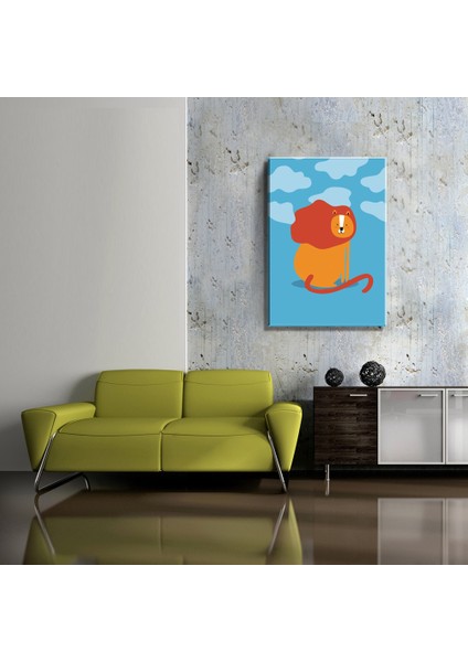 Çocuk Odası Gökyüzü ve Sevimli Aslan Temalı (35X50CM) Kanvas Tablo TBL1473