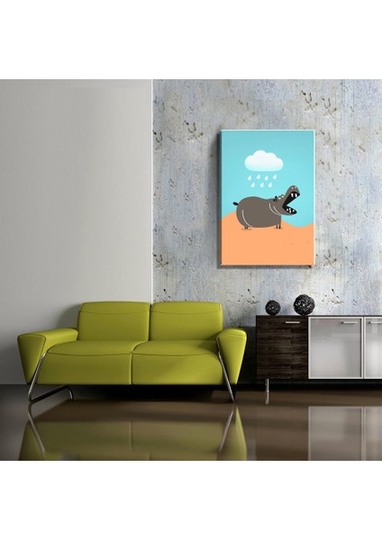Çocuk Odası Yağmur ve Su Aygırı Temalı (35X50CM) Kanvas Tablo TBL1477