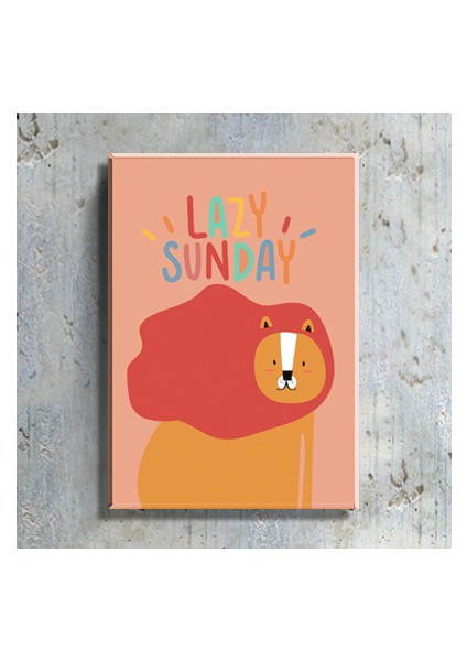 Çocuk Odası Lazy Sunday Temalı Sevimli Aslan (35X50CM) Kanvas Tablo TBL1483