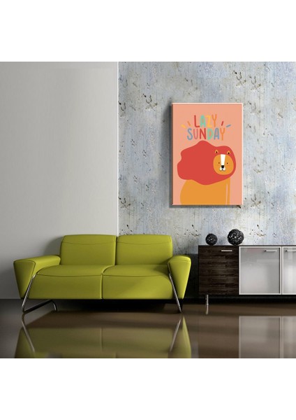 Çocuk Odası Lazy Sunday Temalı Sevimli Aslan (35X50CM) Kanvas Tablo TBL1483
