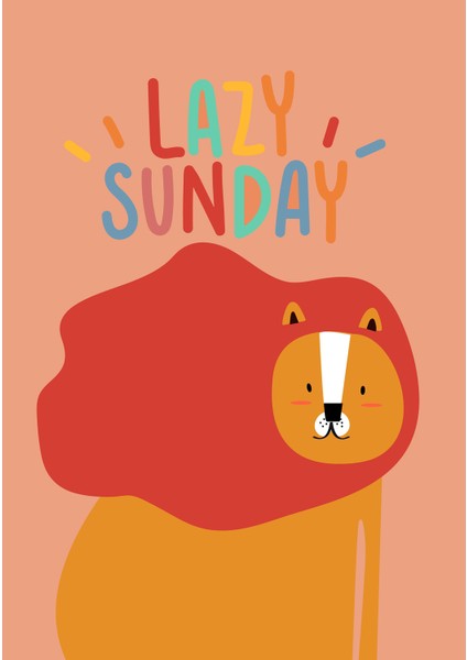Çocuk Odası Lazy Sunday Temalı Sevimli Aslan (35X50CM) Kanvas Tablo TBL1483