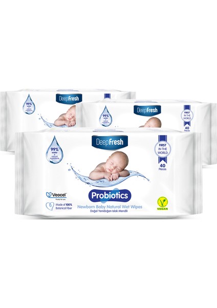 Deep Fresh Probiyotik Doğal Yenidoğan Islak Mendil 3 x 40 Yaprak