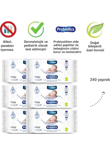 Probiyotik Doğal Yenidoğan Islak Mendil 6 x 40 Yaprak