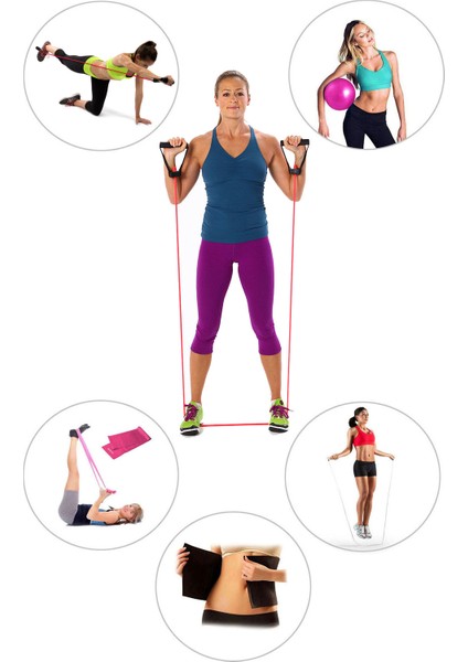 Yüksek Sert Tutacaklı Direnç Lastiği + Denge Topu + Band + Atlama Ipi + Kemer - 5'li Set