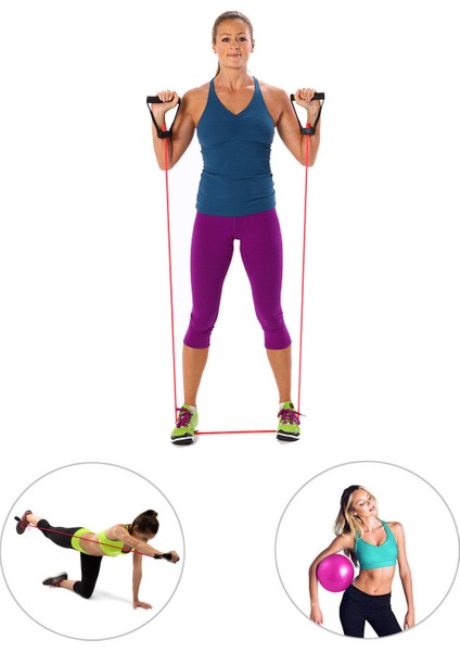 Yüksek Sert Tutacaklı Pilates Egzersiz Direnç Lastiği + Pilates Denge Topu - 2'li Set