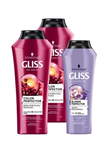 Glıss Color Protect Renk Koruyucu Şampuan 500 Ml X 2 Adet + Blonde Perfector Mor Şampuan 250 Ml