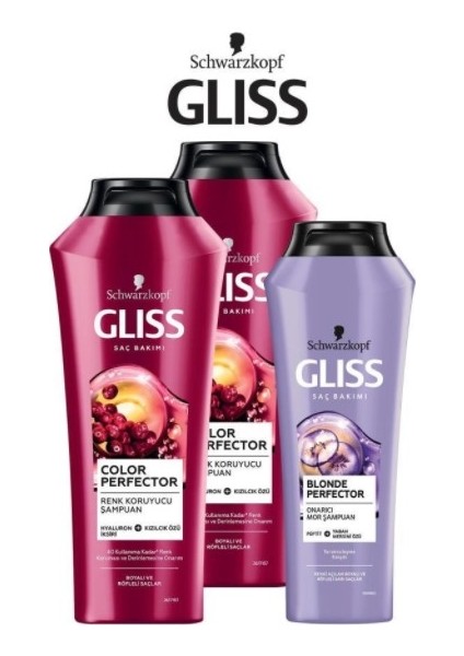 Glıss Color Protect Renk Koruyucu Şampuan 500 Ml X 2 Adet + Blonde Perfector Mor Şampuan 250 Ml