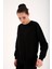 Siyah Basic Pamuklu O Yaka Oversize Lastik Paça Kadın Eşofman Takım - 95287 4