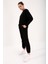 Siyah Basic Pamuklu O Yaka Oversize Lastik Paça Kadın Eşofman Takım - 95287 5