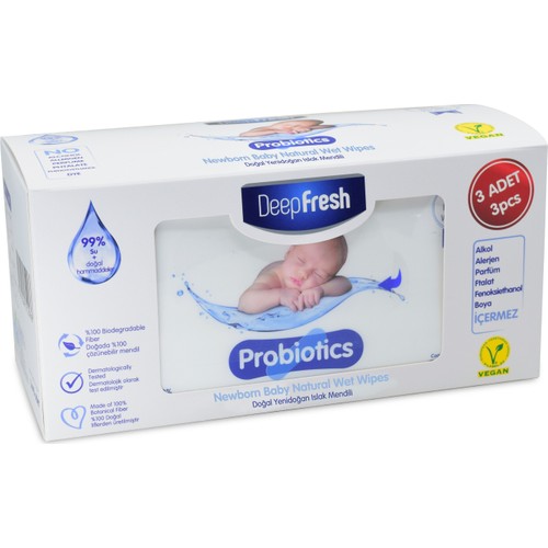 Deep Fresh Probiyotik Doğal Yenidoğan Islak Mendil 3 x 40 Yaprak