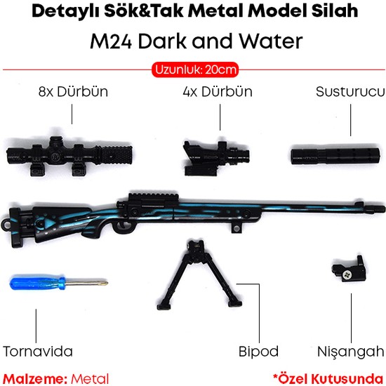 Dukkin Detaylı Sök&tak Metal Model Silah 20CM - M24 Dark And Water