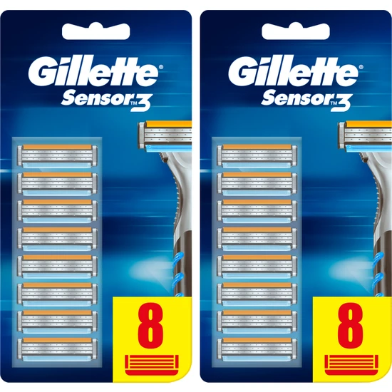 Gillette Sensor3 Erkek Tıraş Bıçakları 8+8 Yedek Tıraş Bıçağı