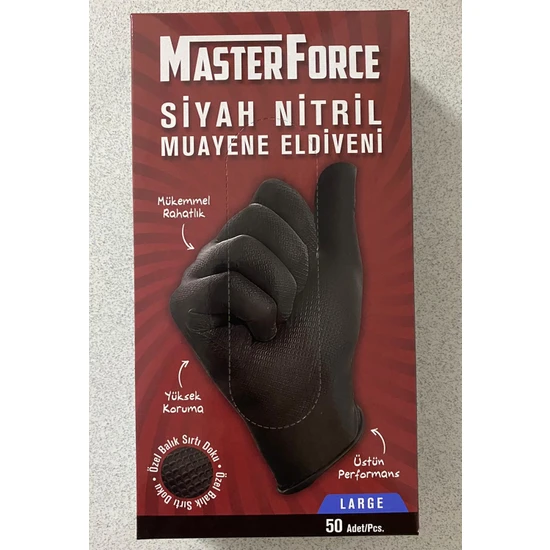 Haspet Masterforce Nitril Pudrasız Ekstra Kalın Siyah Eldiven Large 50 Li