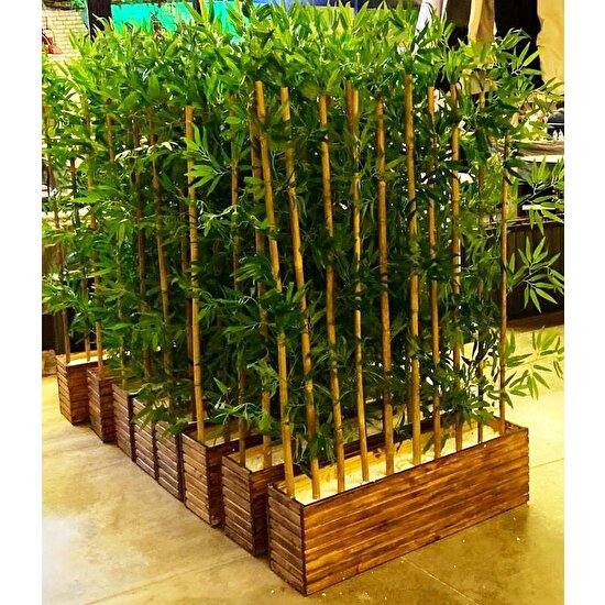 Dekor Ahşap Saksıda 1 Metre Boyunda Yapay Bambu Ağaç Çiçek Ağaç Bitki Çakıl Taşı Süs Kütük Tahta Saksı