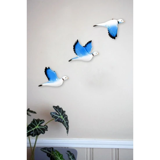 SUME Dekoratif Üçlü Güvercin Duvar Süsü Üçlü Kuş Ev Dekoru