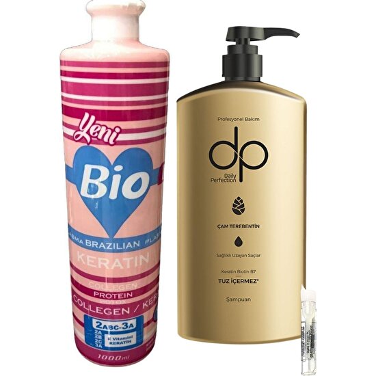 Bio Keratin Brezilya Fönü Keratini 1000 ml Zayıf ve Yıpranmış Saçlar + Dp Tuzsuz Şampuan Çam Terebentin
