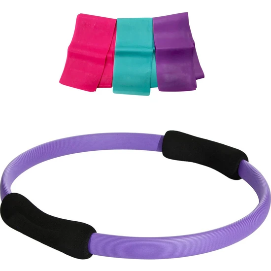 Spor Byfit Mor Pilates Çemberi ve 3 Lü Pilates Band Seti