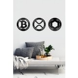 Ahwall Bitcoin Xrp Chainlink Figürlü Dekoratif Ahşap Tablo
