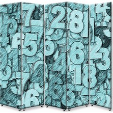 DEKOBUL Sayılar 5 Kanat Tekerlekli Kanvas Paravan