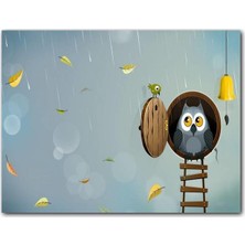 Caka Tablo Ahşap Tablo Yuvadaki Sevimli Baykuş ve Küçük Komşusu