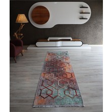 Arte Nakışlı Dekoratif Turuncu Yeşil Salon Halısı Modern Mutfak Halısı Makinede Yıkanabilir Kaymaz Yolluk Butik Kilim Modelleri