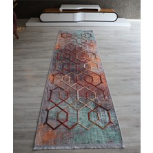 Arte Nakışlı Dekoratif Turuncu Yeşil Salon Halısı Modern Mutfak Halısı Makinede Yıkanabilir Kaymaz Yolluk Butik Kilim Modelleri