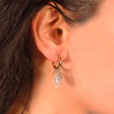 Adil İdil Kuyumculuk Yaprak Plaka Desenli Sallantılı Halka Küpe