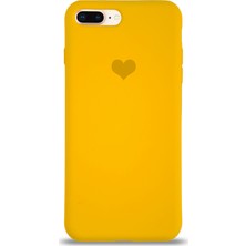 KZY Apple iPhone 7 Plus Kılıf Kalp Logolu Altı Kapalı Içi Kadife Lansman Silikon Kılıf - Sarı