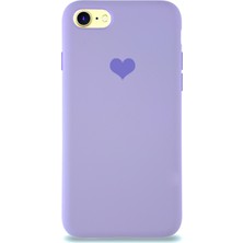 KZY Apple iPhone 8 Kılıf Kalp Logolu Altı Kapalı Içi Kadife Lansman Silikon Kılıf - Lila