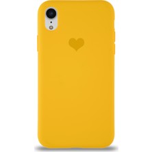 KZY Apple iPhone Xr Kılıf Kalp Logolu Altı Kapalı Içi Kadife Lansman Silikon Kılıf - Sarı