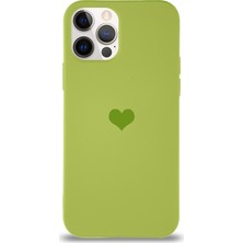 KZY Apple iPhone 12 Pro Max Kılıf Kalp Logolu Altı Kapalı Içi Kadife Lansman Silikon Kılıf - Yeşil