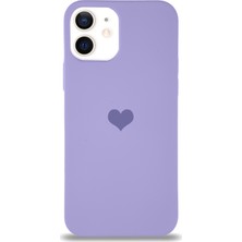 KZY Apple iPhone 12 Kılıf Kalp Logolu Altı Kapalı Içi Kadife Lansman Silikon Kılıf - Lila