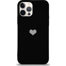 KZY Apple iPhone 12 Pro Kılıf Kalp Logolu Altı Kapalı Içi Kadife Lansman Silikon Kılıf - Siyah