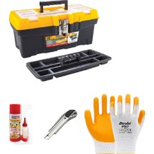 Asrın Plastik Ünyepark 16 Inç Metal Kilit Takım Çantası 200ML+50GR Hızlı Yapıştırıcı Paslanmaz Çelik Falçata ve Usta Eldiveni Seti