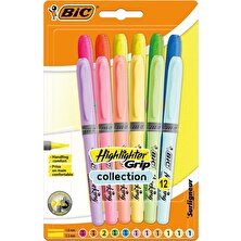 Bic Highlighter Grip 12 Renk Fosforlu Kalem Set Pastel + Canlı Renkler