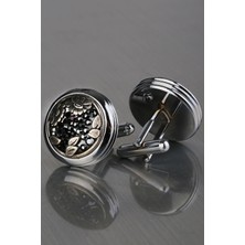 Kravatkolik Gümüş Renk Füme Taşlı Kol Düğmesi KD1237