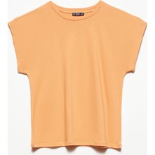 Dilvin 3504 Bisiklet Yaka Penye Bluz-Şeftali